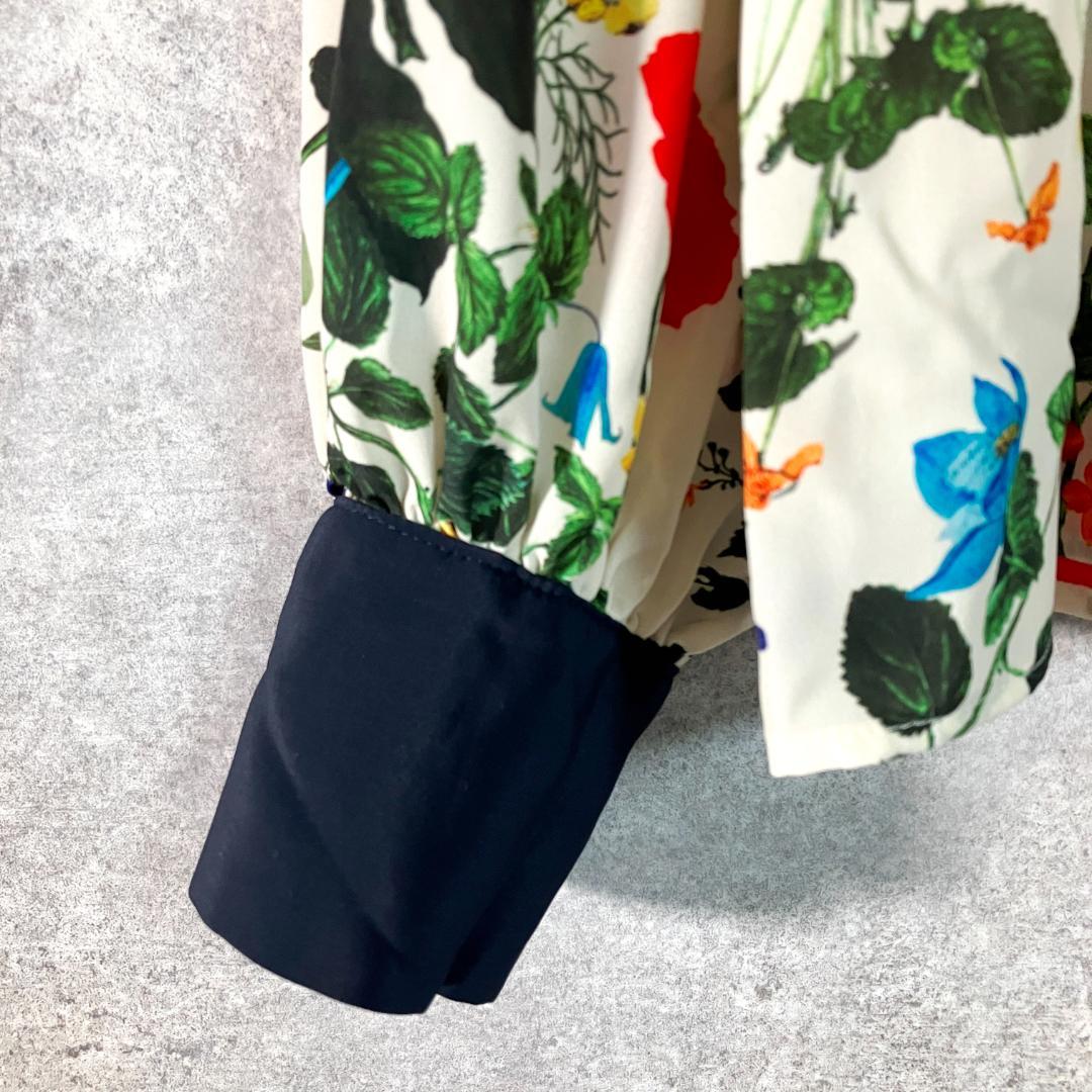 NOISE MAKER　ブラウス　アイボリー　ネイビー　花柄　丸ネック　長袖