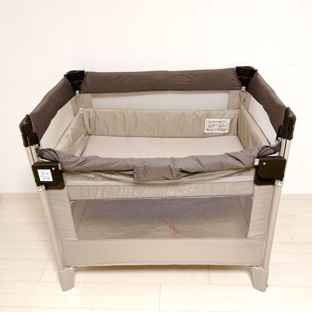 美品 ココネルエアー ココアブラウン Aprica ベビーベッド アップリカ