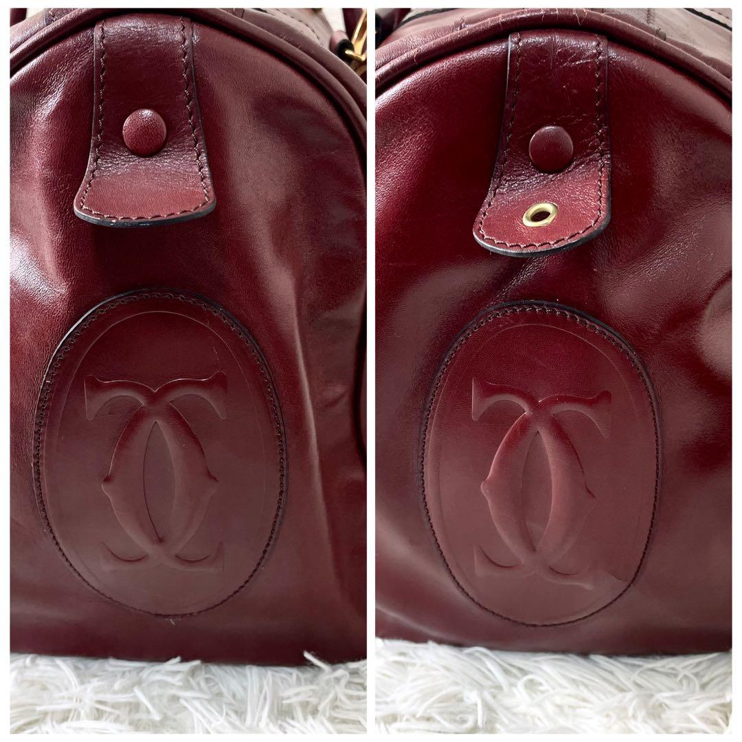 カルティエ　Cartier ボストンバッグ　マストライン　ボルドー　大きいバッグ