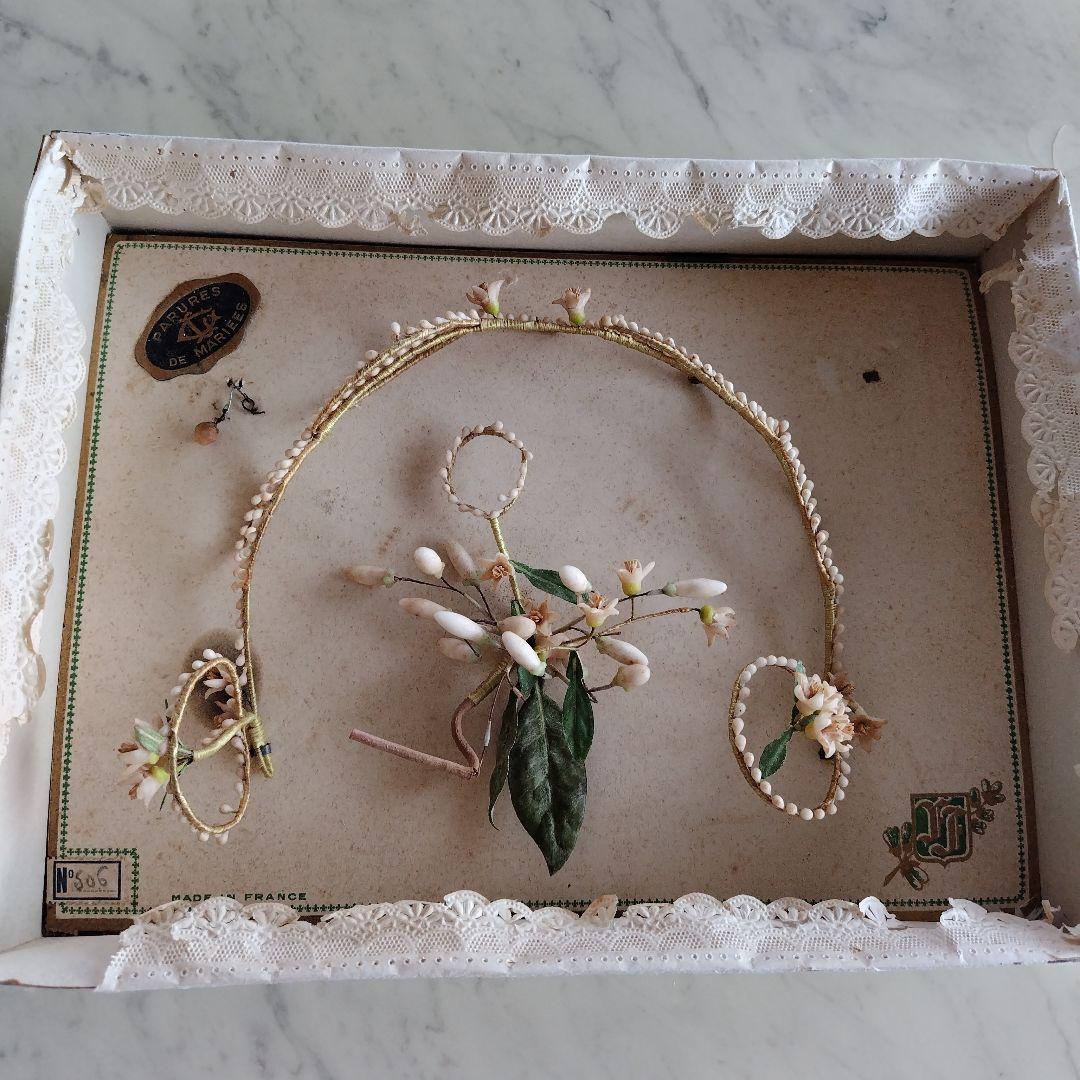 フランスアンティーク　ワックスフラワー花冠セット