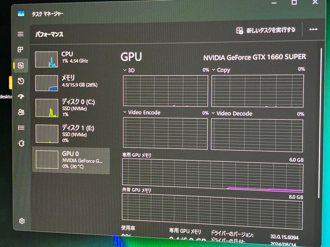 玄人志向 NVIDIA Geforce GTX1660super 6GB 動作品