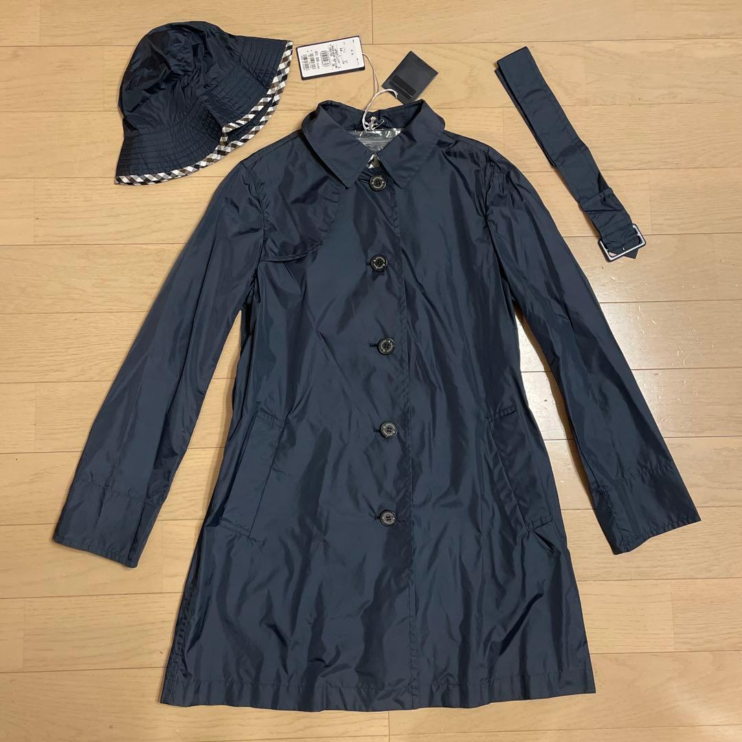 Aquascutum アクアスキュータム 帽子付きレインコート ネイビー 8