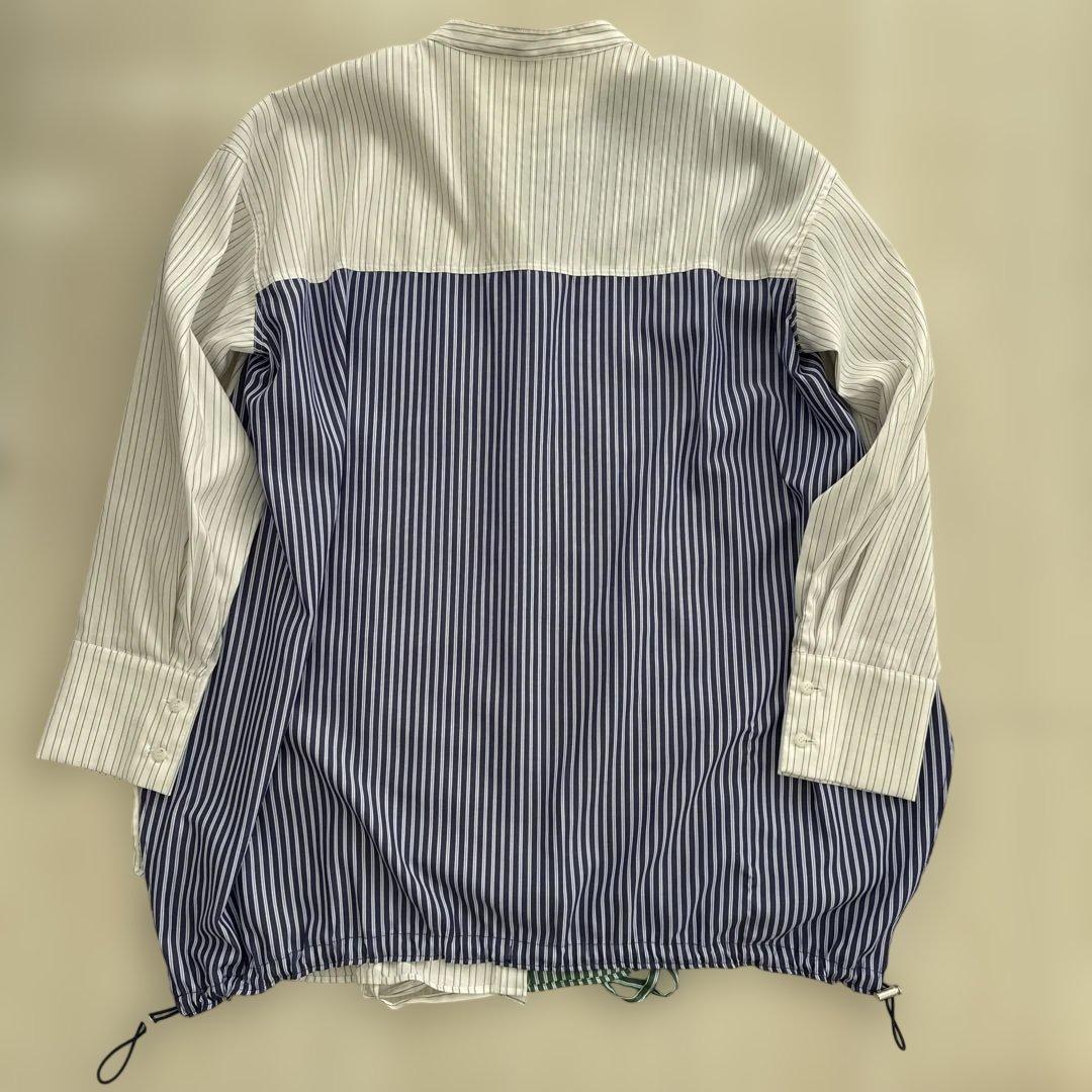 UN3D.　ヘムギャザーシャツ　アンスリード　ストライプ　ブラウス