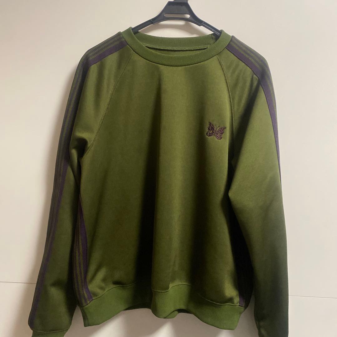 Needles パピヨン刺繍 サイドライン クルーネックスウェット オリーブ S