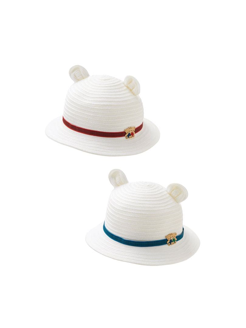 ファミリア クマ耳付き麦わら帽子 45-47 サイズ02 青系ファミリアチェック