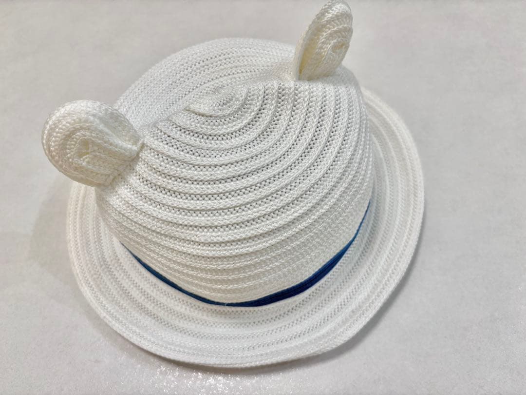 ファミリア クマ耳付き麦わら帽子 45-47 サイズ02 青系ファミリアチェック