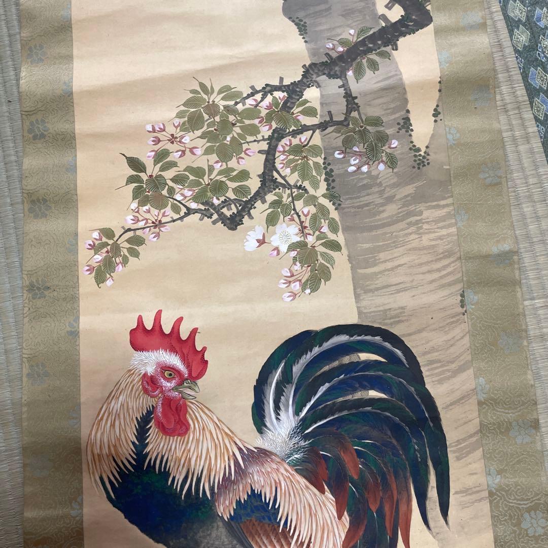 超希少価値あり！春野鶏遊図 掛軸