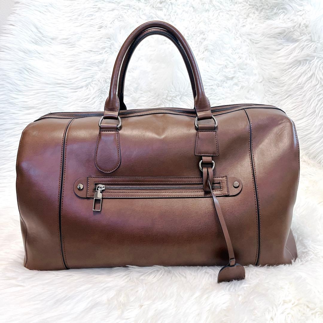 ZARA ザラ ボストンバッグ 2way ブラウン 旅行鞄 レザー 大容量 茶色