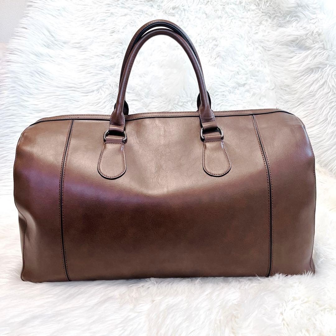 ZARA ザラ ボストンバッグ 2way ブラウン 旅行鞄 レザー 大容量 茶色
