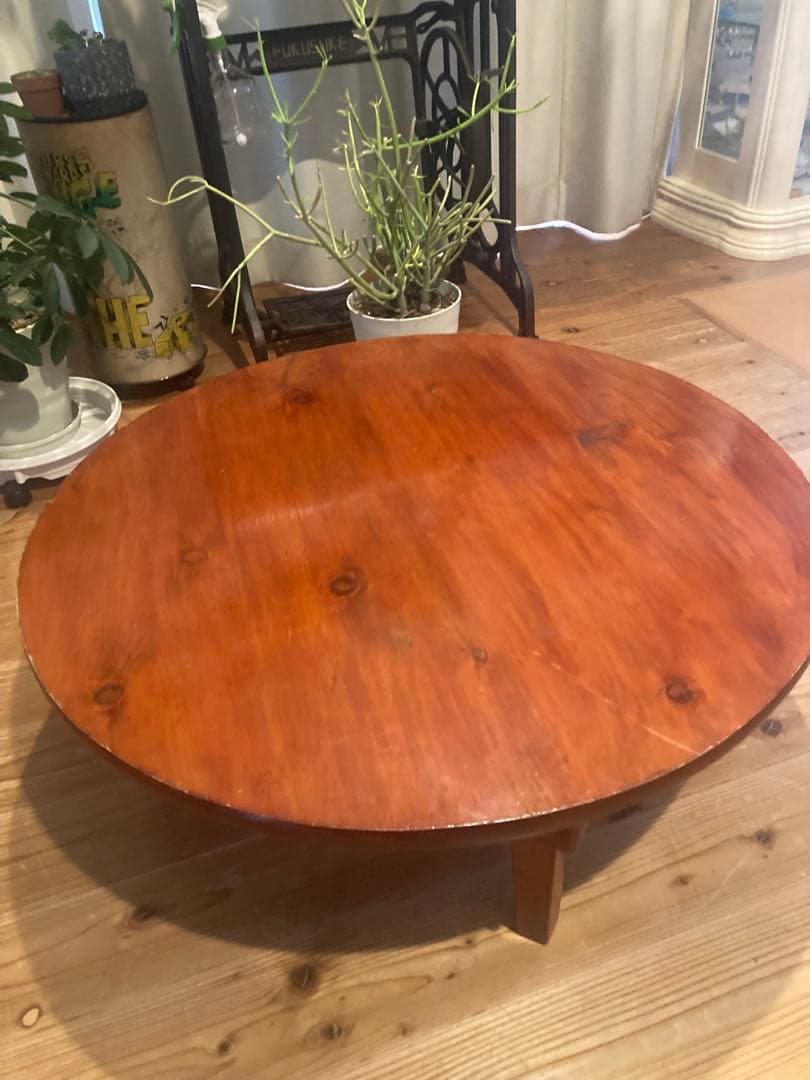 昭和レトロ　古い木製丸ローテーブル　折畳丸ちゃぶ台11直径765