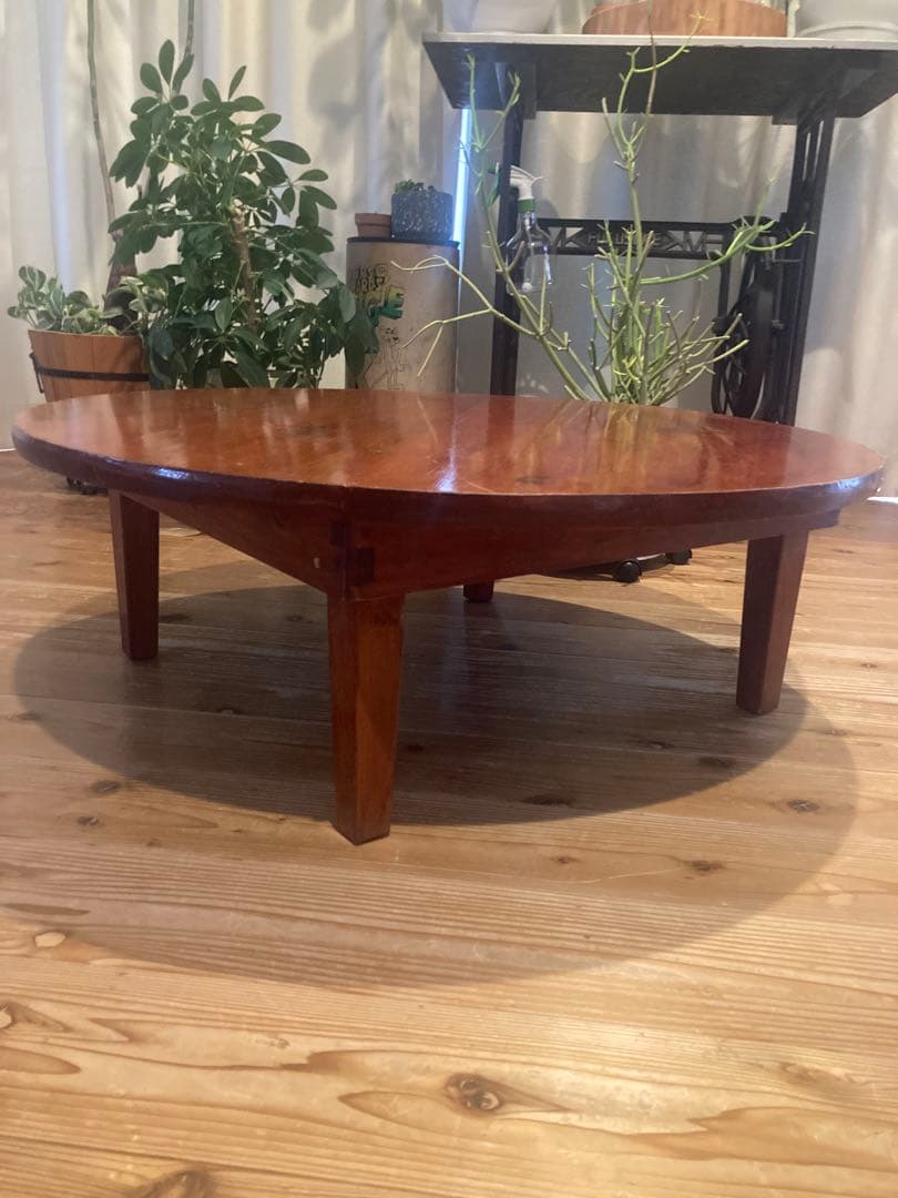 昭和レトロ　古い木製丸ローテーブル　折畳丸ちゃぶ台11直径765