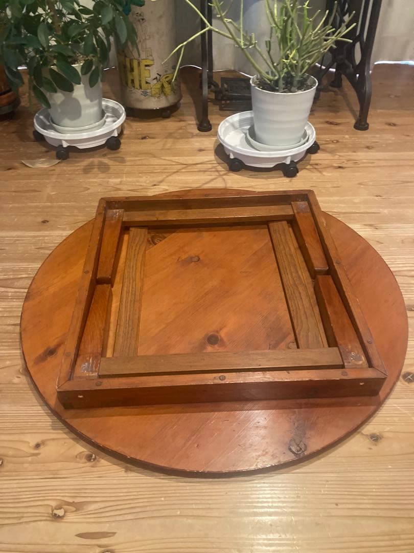 昭和レトロ　古い木製丸ローテーブル　折畳丸ちゃぶ台11直径765