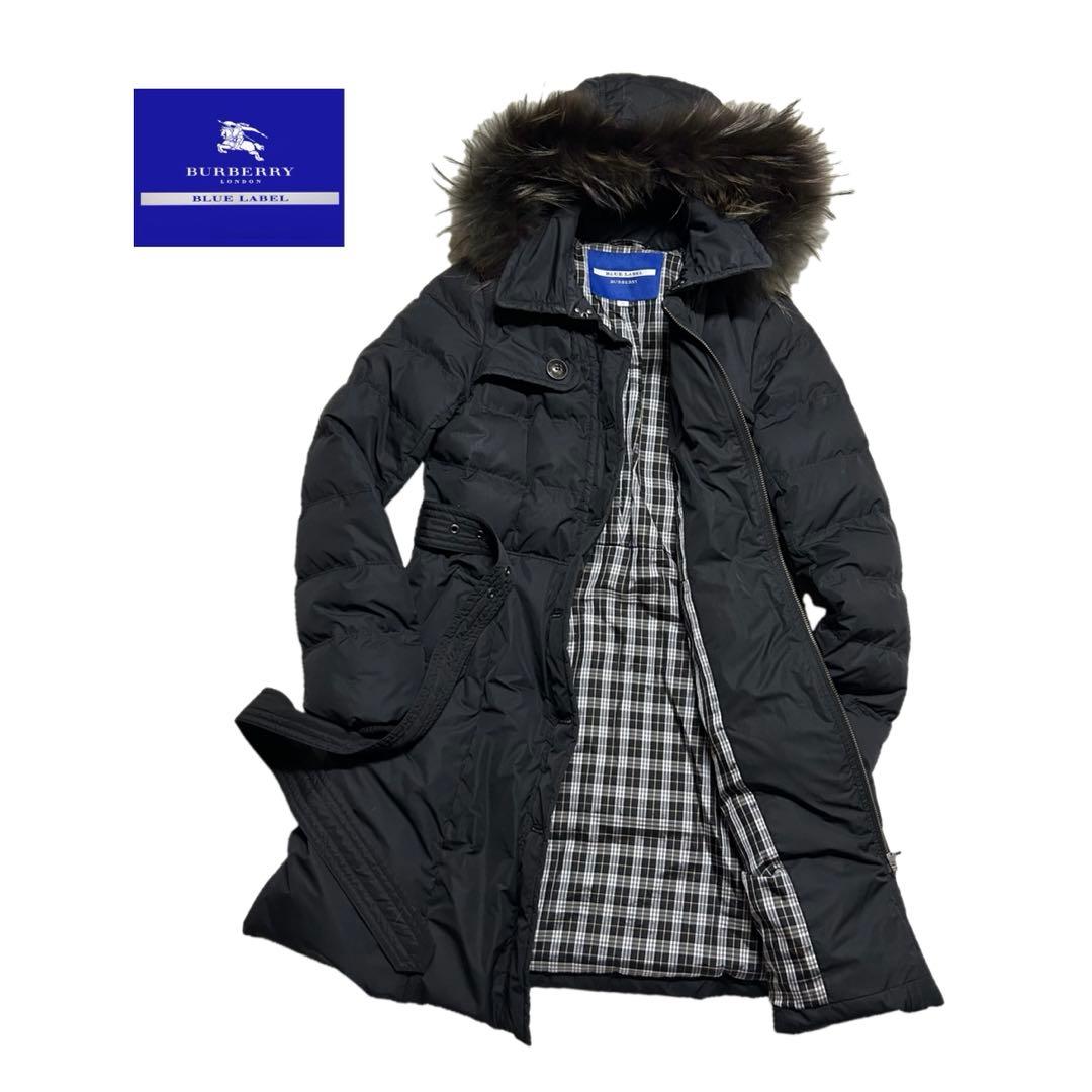 バーバリーブルーラベル ファー付きダウンジャケット 38
