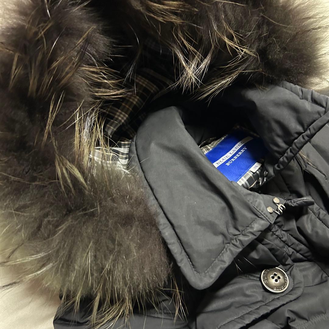 バーバリーブルーラベル ファー付きダウンジャケット 38