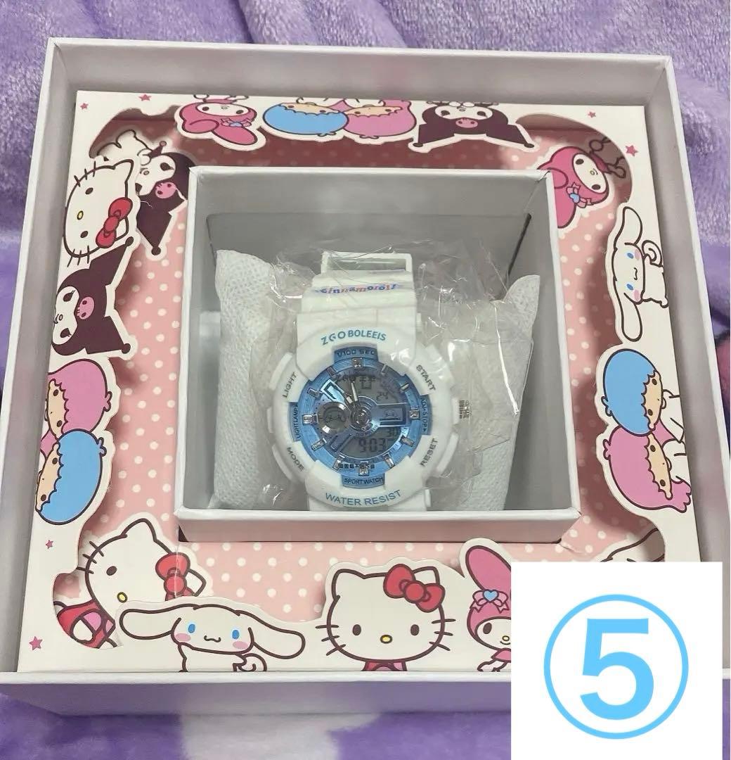 ★シナモロール腕時計⑤【箱／特典3点】ZGOサンリオ海外限定アナログデジタル両式