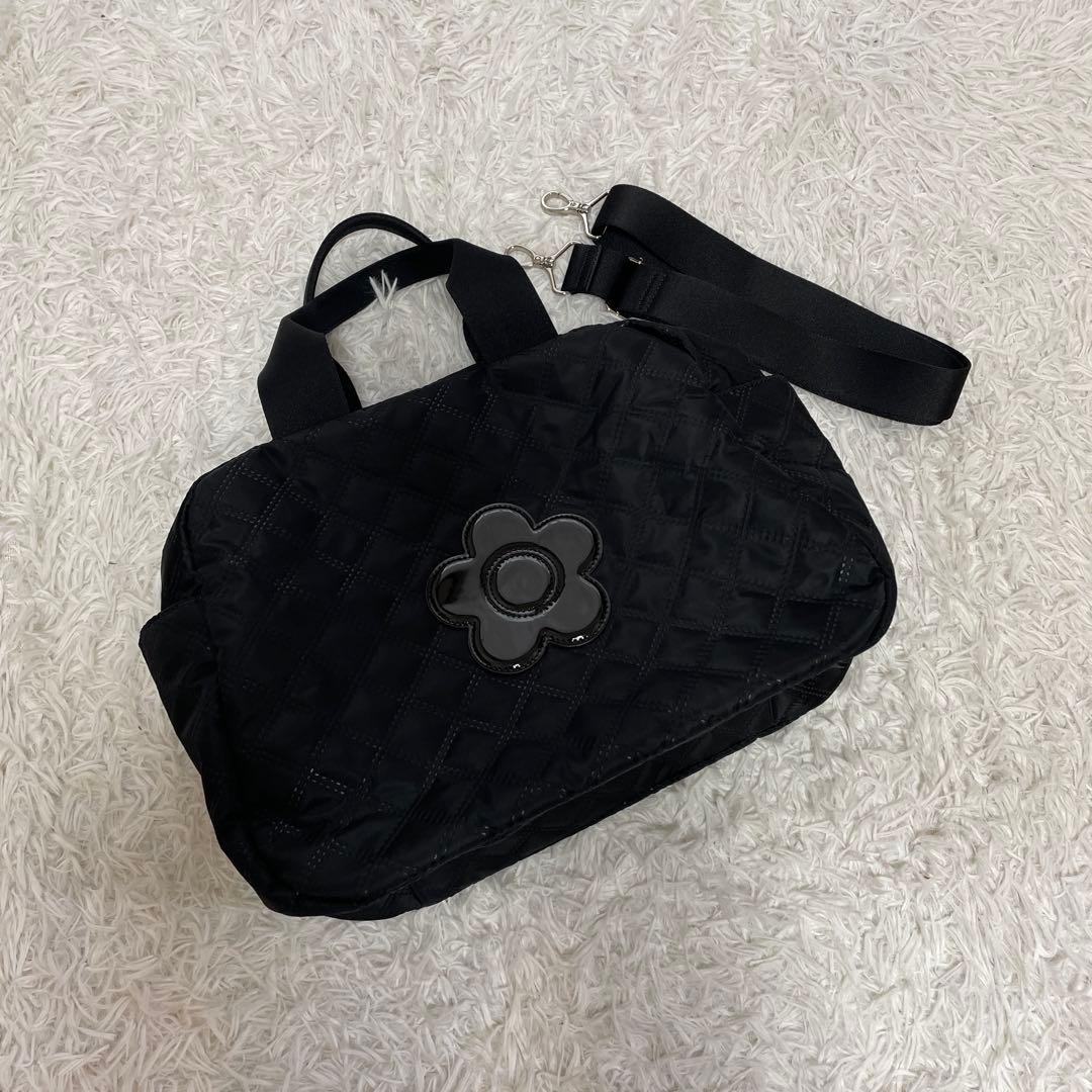 美品　マリークワント　ピンソニックキルトデイジー ライトボストンバッグ 黒