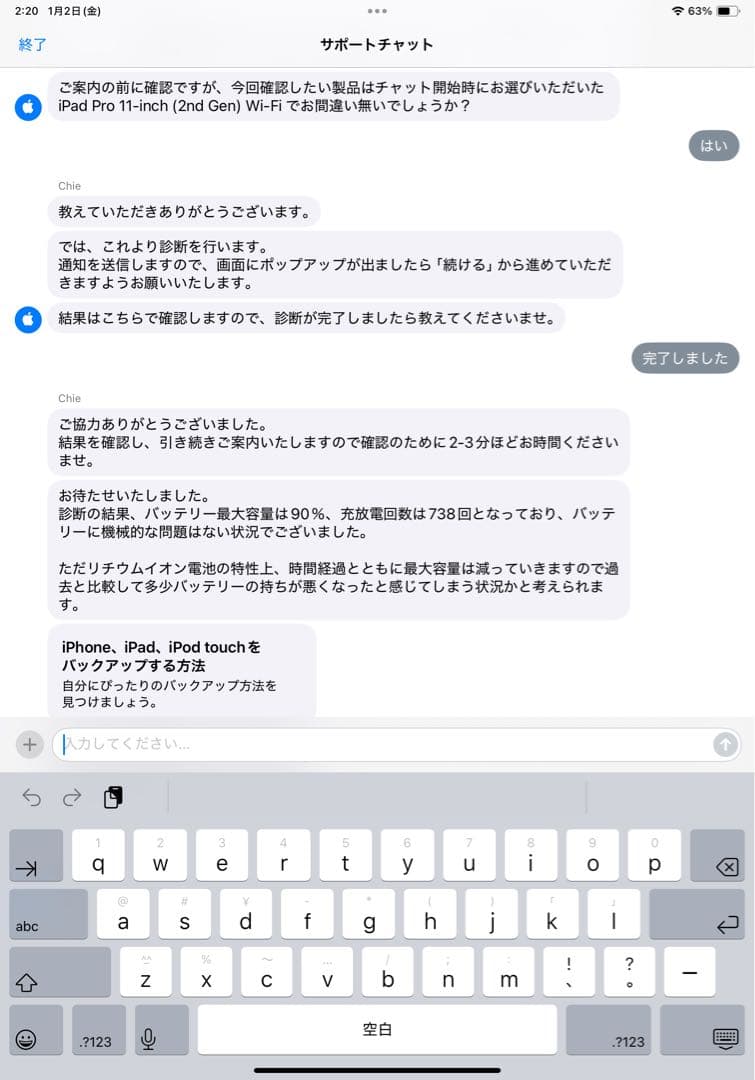 【美品】Apple iPad Pro 11インチ 第2世代 1TB WiFi