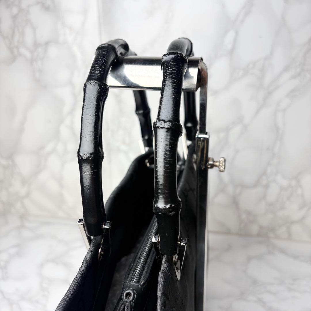 041 美品 GUCCI バンブー ハンドバッグ 三室構造 黒 nw4