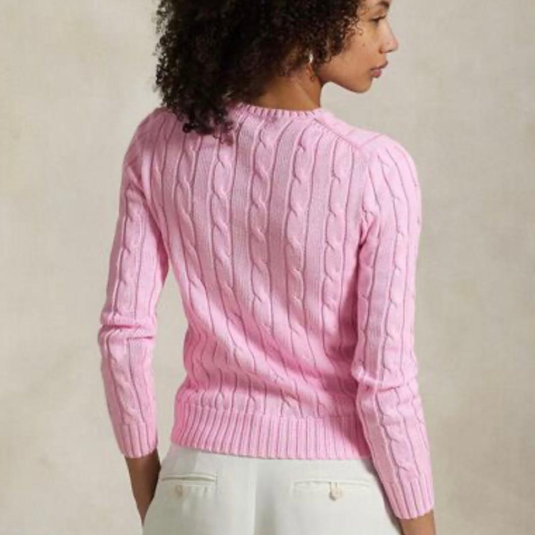 ポロラルフローレン レディース ケーブルニット ピマコットン ピンク　M