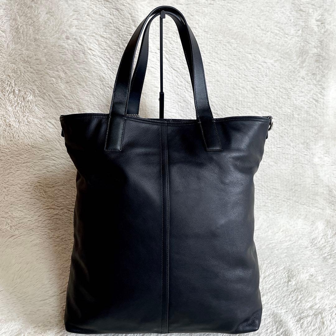 美品 COACH コーチ オールレザー トートバッグ 肩がけ ロゴ ブラック 黒