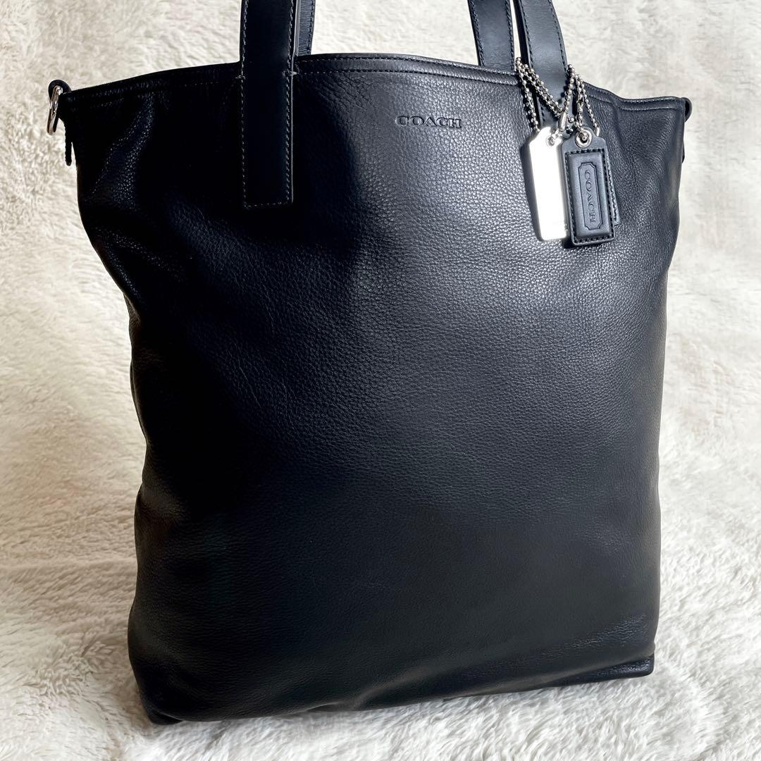 美品 COACH コーチ オールレザー トートバッグ 肩がけ ロゴ ブラック 黒