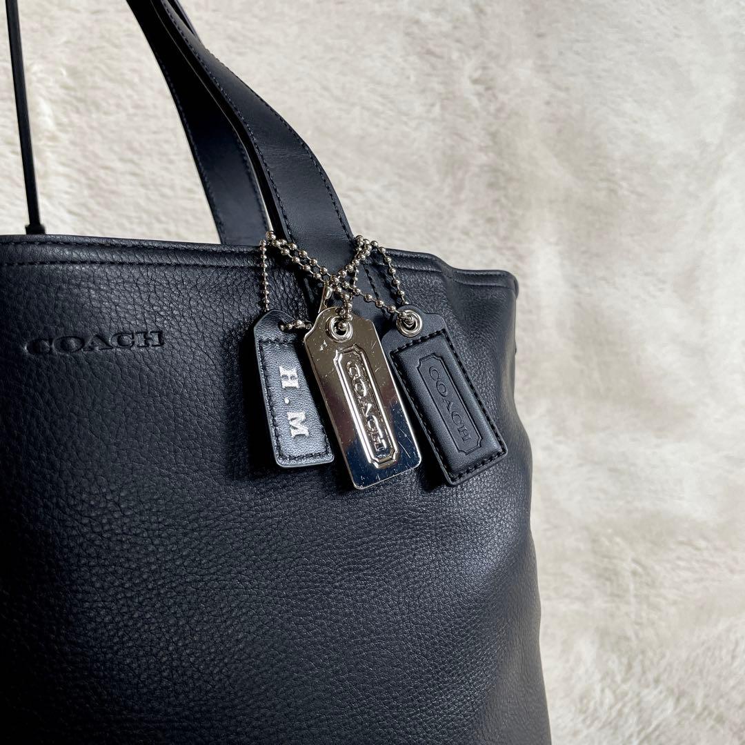 美品 COACH コーチ オールレザー トートバッグ 肩がけ ロゴ ブラック 黒
