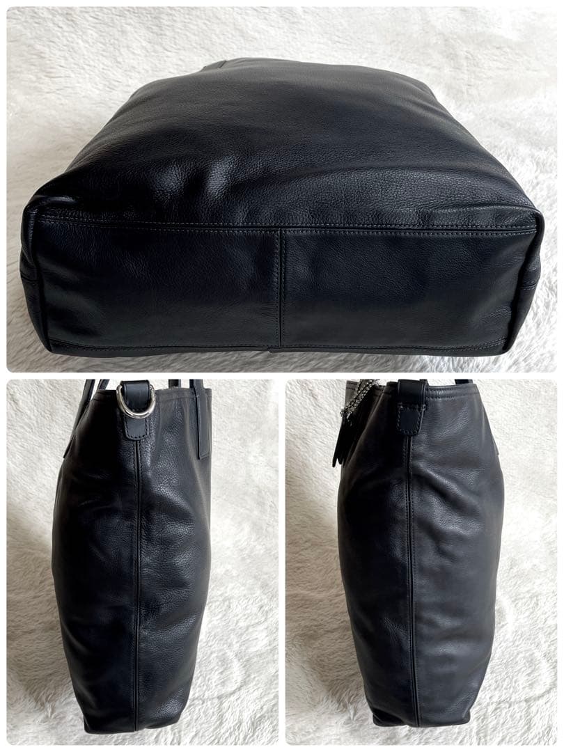 美品 COACH コーチ オールレザー トートバッグ 肩がけ ロゴ ブラック 黒