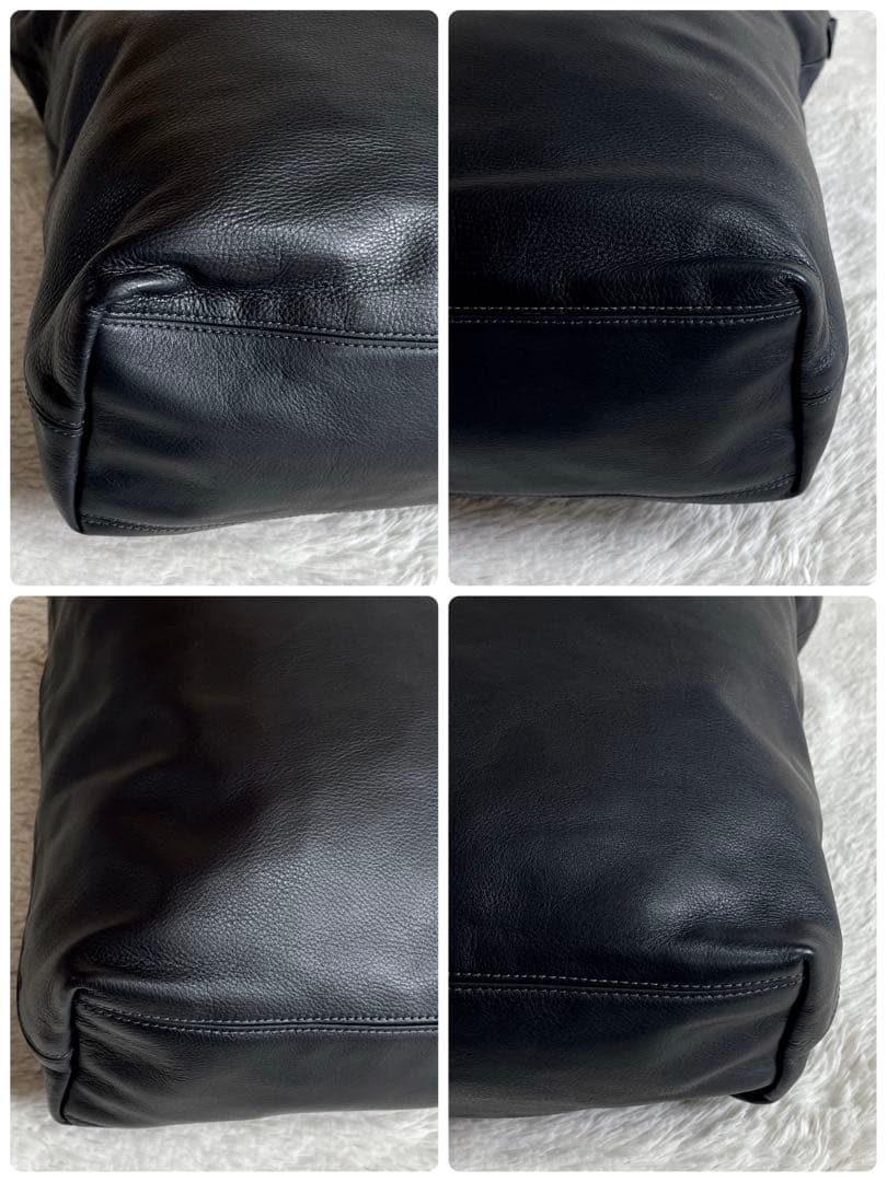 美品 COACH コーチ オールレザー トートバッグ 肩がけ ロゴ ブラック 黒