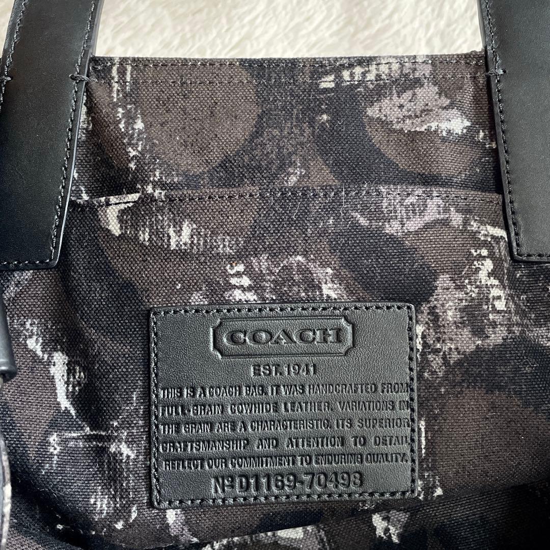 美品 COACH コーチ オールレザー トートバッグ 肩がけ ロゴ ブラック 黒