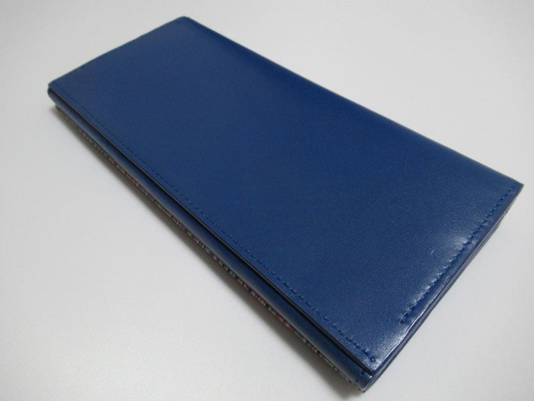 ポールスミス 新品！シグネチャーストライプ小銭入れ付き二つ折り羊革長財布 青