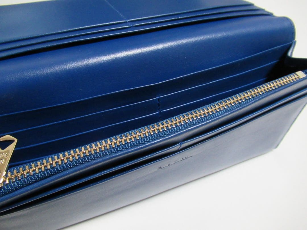 ポールスミス 新品！シグネチャーストライプ小銭入れ付き二つ折り羊革長財布 青