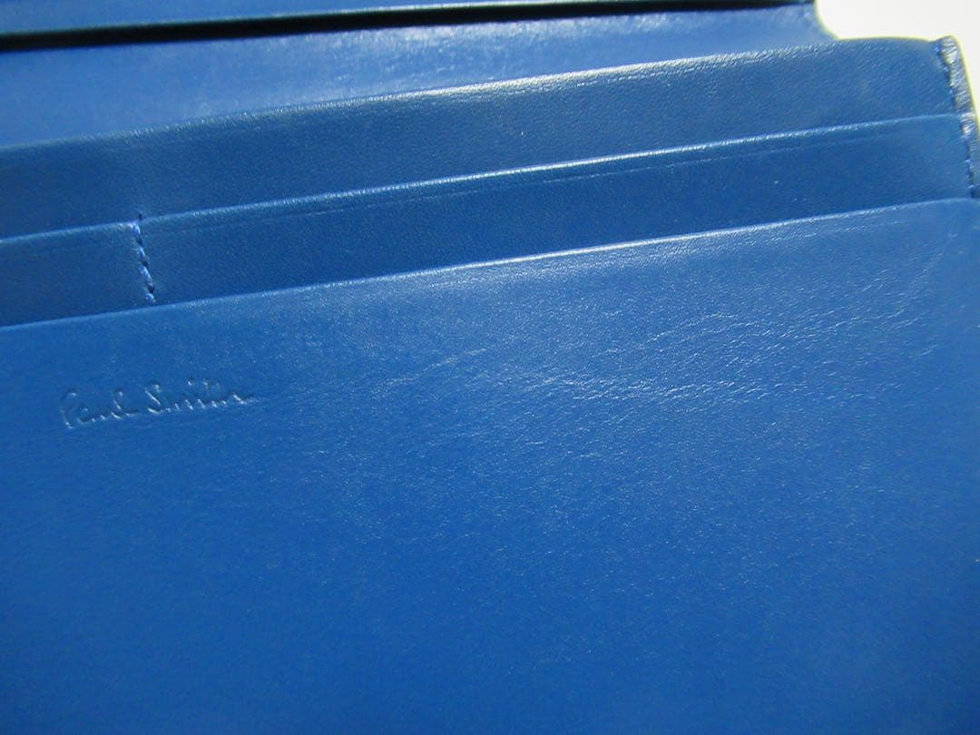 ポールスミス 新品！シグネチャーストライプ小銭入れ付き二つ折り羊革長財布 青
