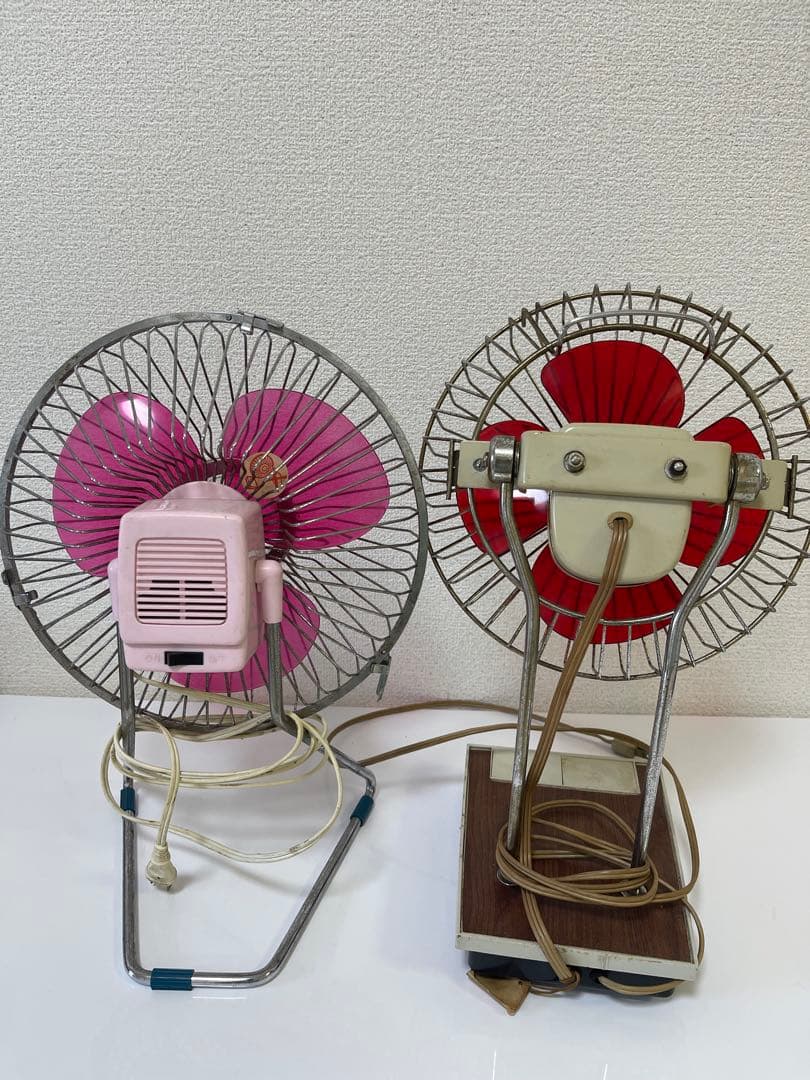 レトロ 卓上扇風機 ピンクと赤