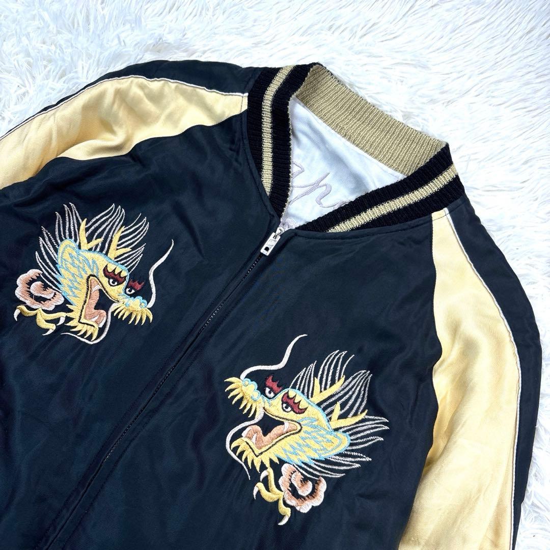 テーラー東洋 スカジャン リバーシブル 舞妓 龍 鷹 サイズL 黒/金 白