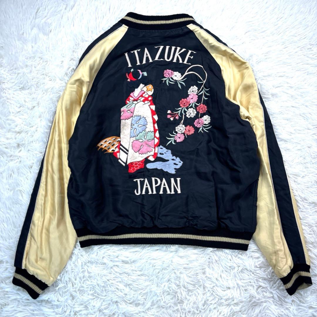 テーラー東洋 スカジャン リバーシブル 舞妓 龍 鷹 サイズL 黒/金 白