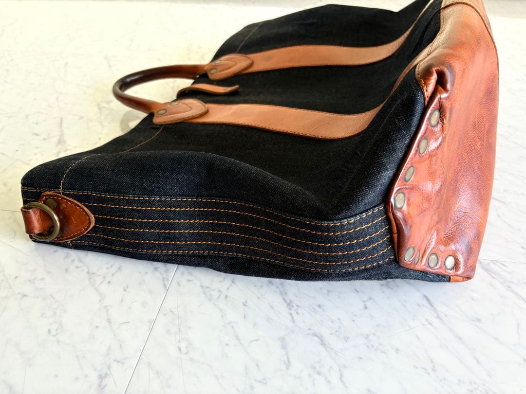 トッシー 希少 美品 RRL デニム レザー トート バッグ