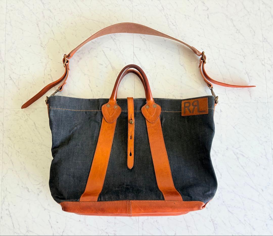 トッシー 希少 美品 RRL デニム レザー トート バッグ