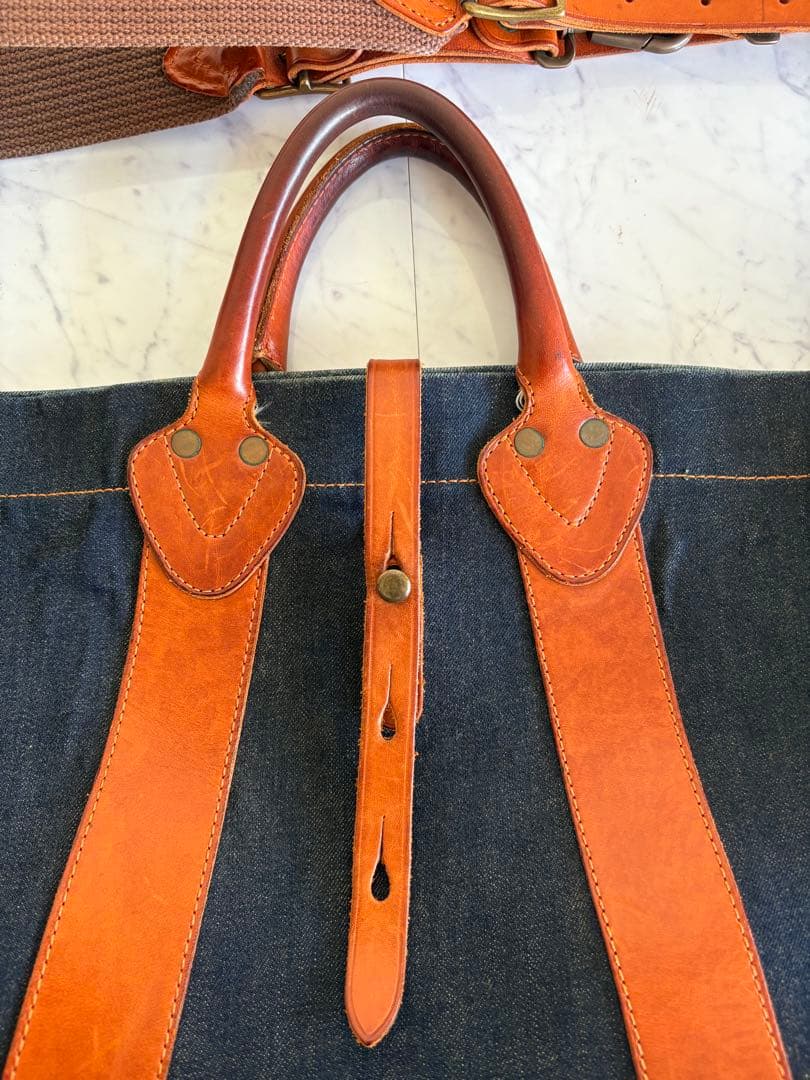 トッシー 希少 美品 RRL デニム レザー トート バッグ