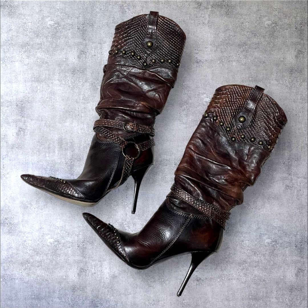 靴 00s y2k archive rosebud leather boots