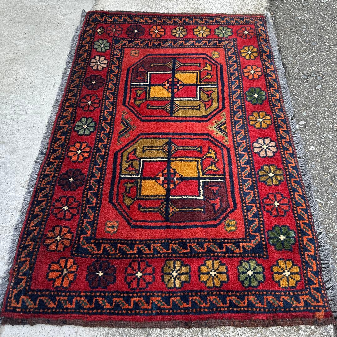 74cmx47cmバルラグ手織り絨毯ヴィンテージ ラグトルクメンラグ