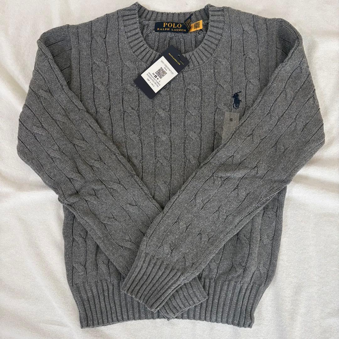 ポロラルフローレン レディース ケーブルニット グレー コットン S