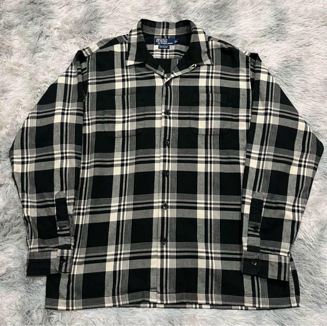 希少 90s ラルフローレン vintagecamp ネルシャツ オープンカラー