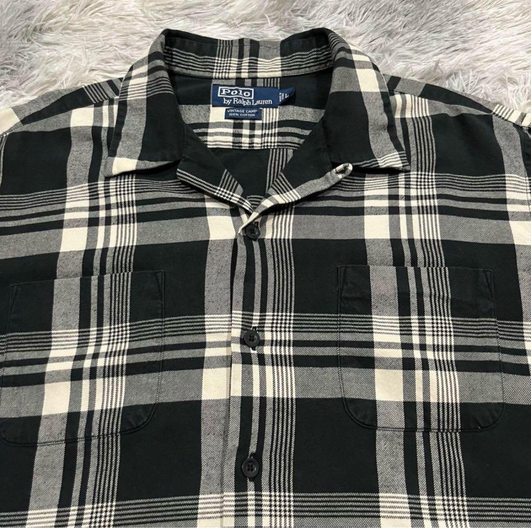 希少 90s ラルフローレン vintagecamp ネルシャツ オープンカラー