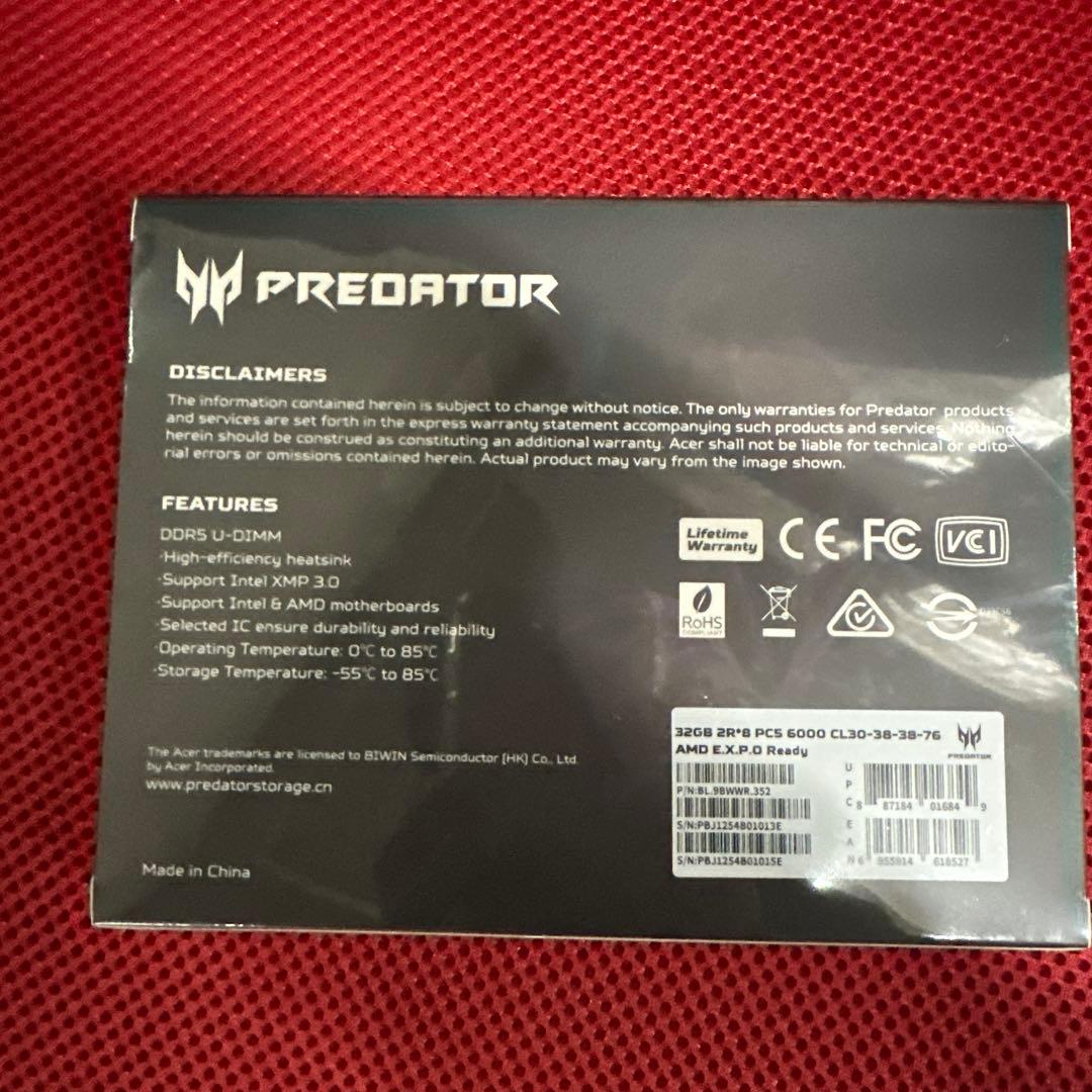 未開封 Predator Pallas II DDR5 6000MHz 64GB