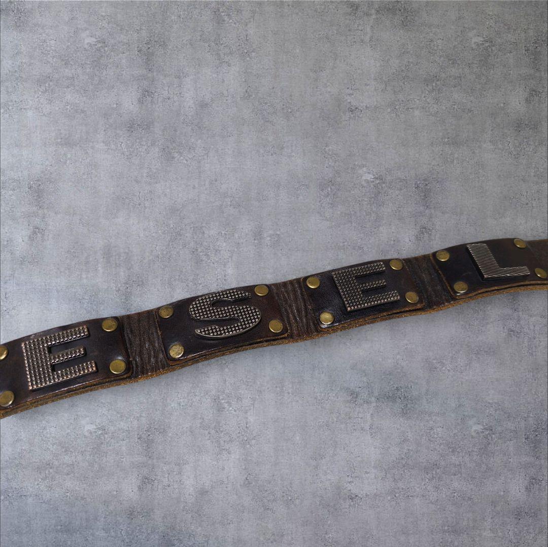 ディーゼル ロゴ スタッズ ベルト イタリア製 本革 ヴィンテージ加工 y2k