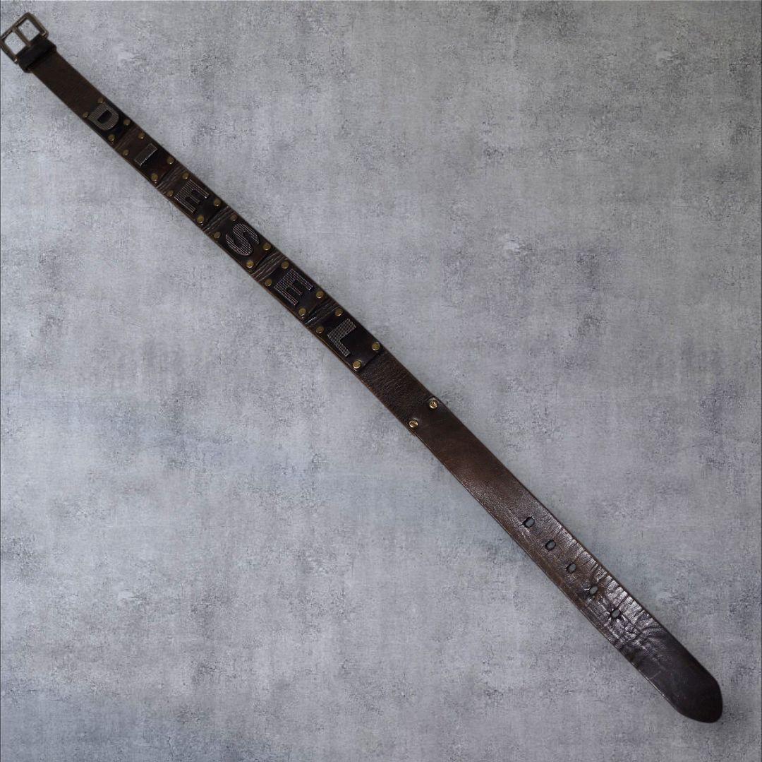 ディーゼル ロゴ スタッズ ベルト イタリア製 本革 ヴィンテージ加工 y2k