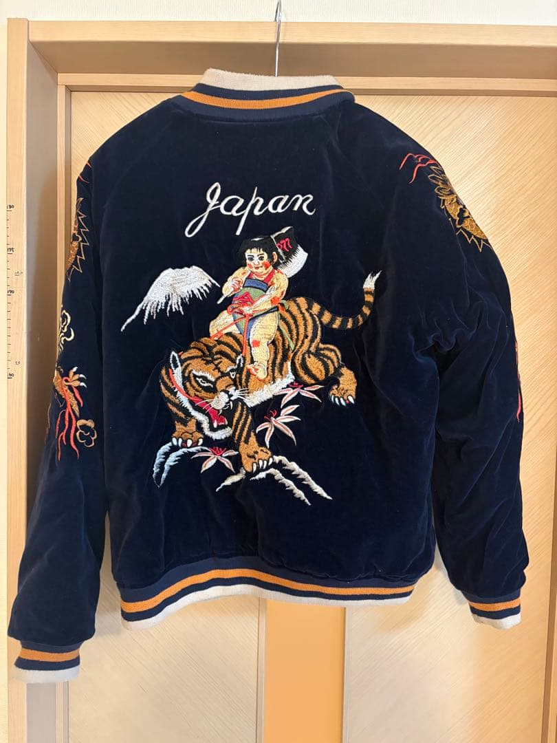 【希少】HOUSTON ベロア スカジャン 別珍 桃太郎 金太郎 リバーシブル