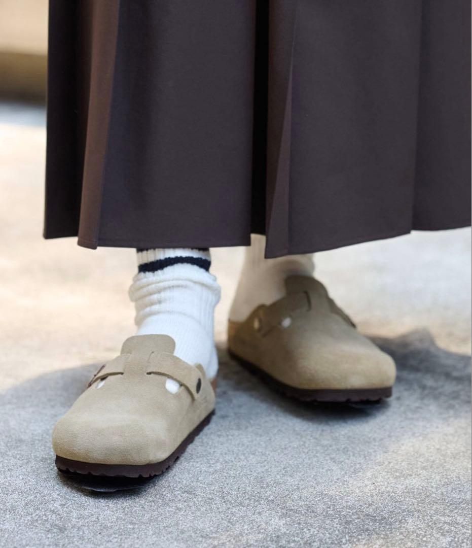 ベージュ スエード バックストラップ サボ