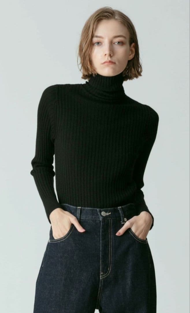 ロブさま専用　アルアバイル　釦ディティール2WAYネックリブプルオーバー