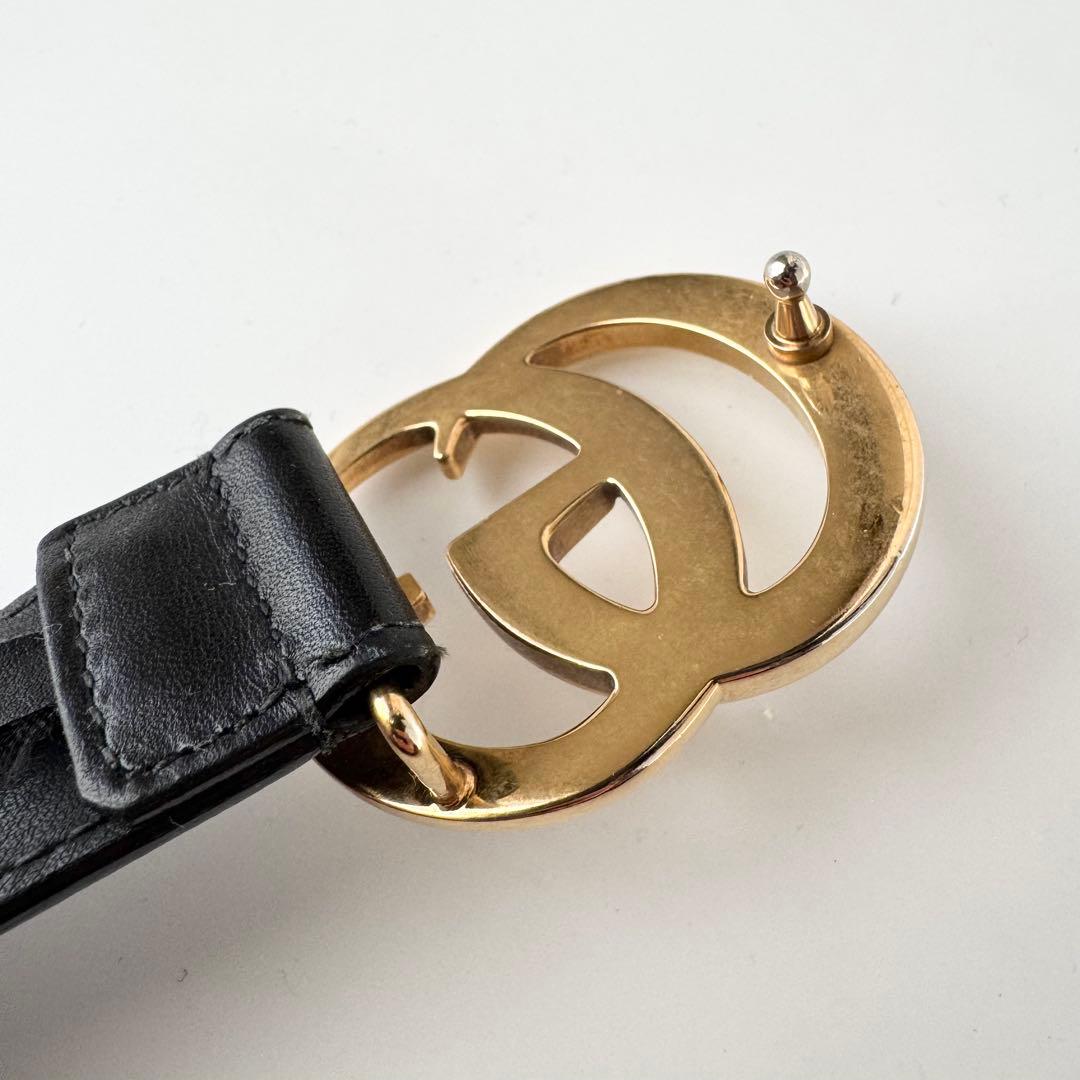 【美品】GUCCI　ベルト　黒　GGマーモント　ゴールド　レザー　ロゴバックル